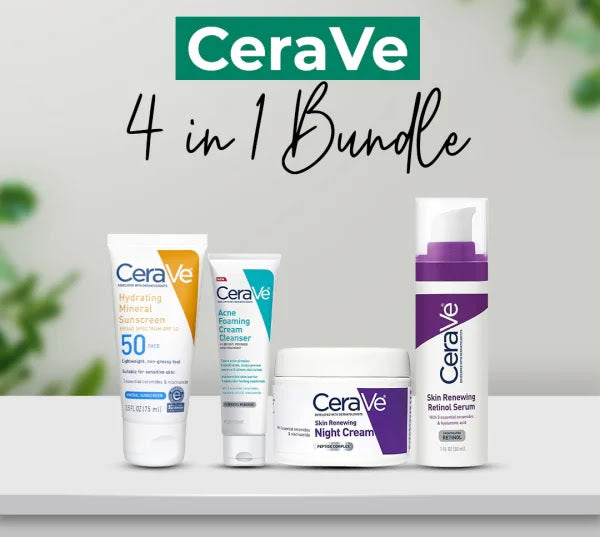 Buy Now Cerave 4 In 1 Skincare Kit Night Cream, Sunblock, Cleanser & Serum For Radiant Skin